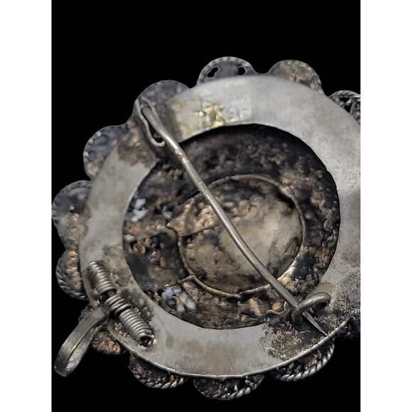 Faux Turquoise Silver Plated Brooch Pendant Blue Glass Filigree Setting Vintage - Picture 8 of 16